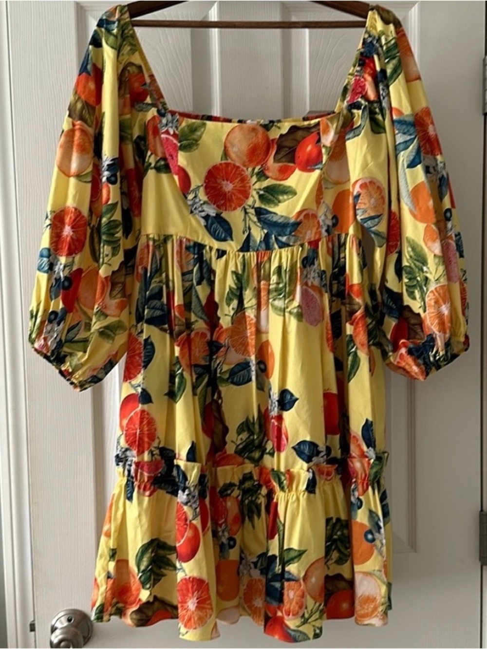 Cara Cara Sip Sip Yellow Citrus-Print Mini Dress